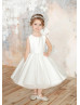 Ivory Satin Simple Keyhole Back Flower Girl Dress